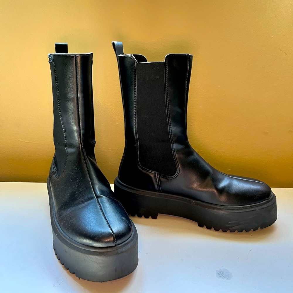 ASOS Black platform slip-on boots